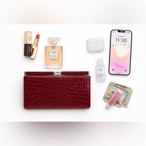 LOFT Burgundy Croc-Embossed Clutch